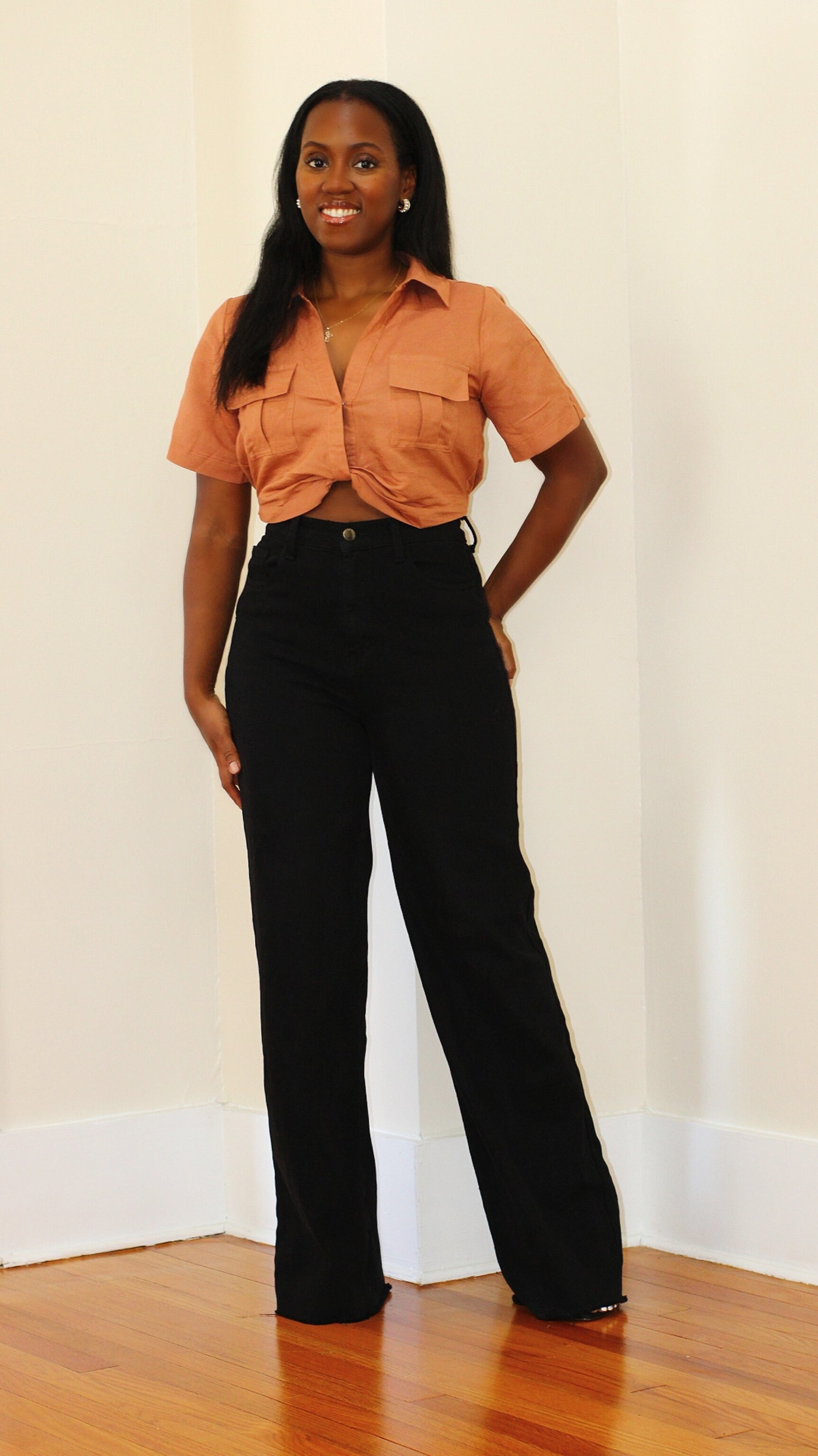 High Waist Wide Leg Denim-  Black