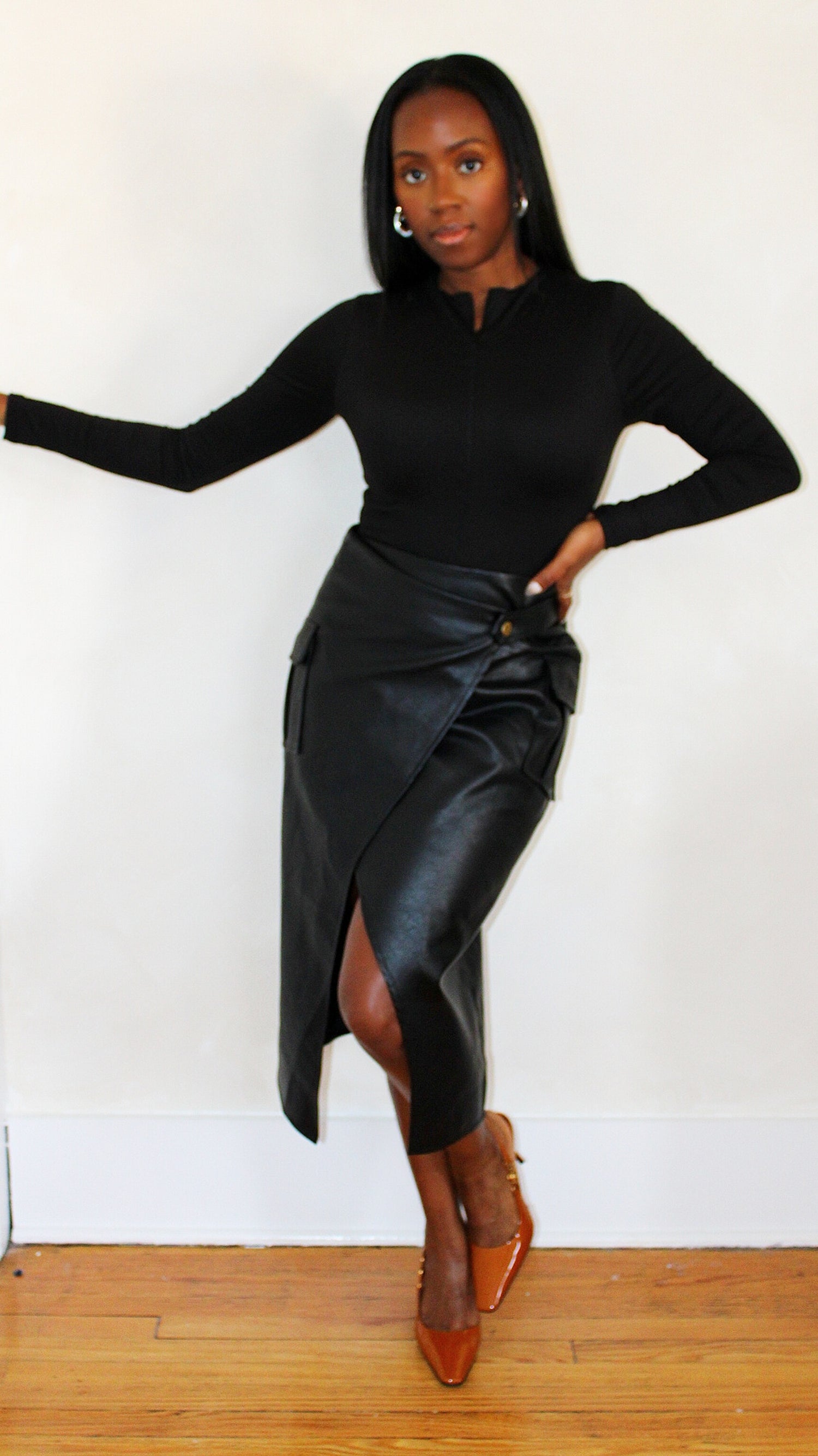 Midi Faux Leather Skirt