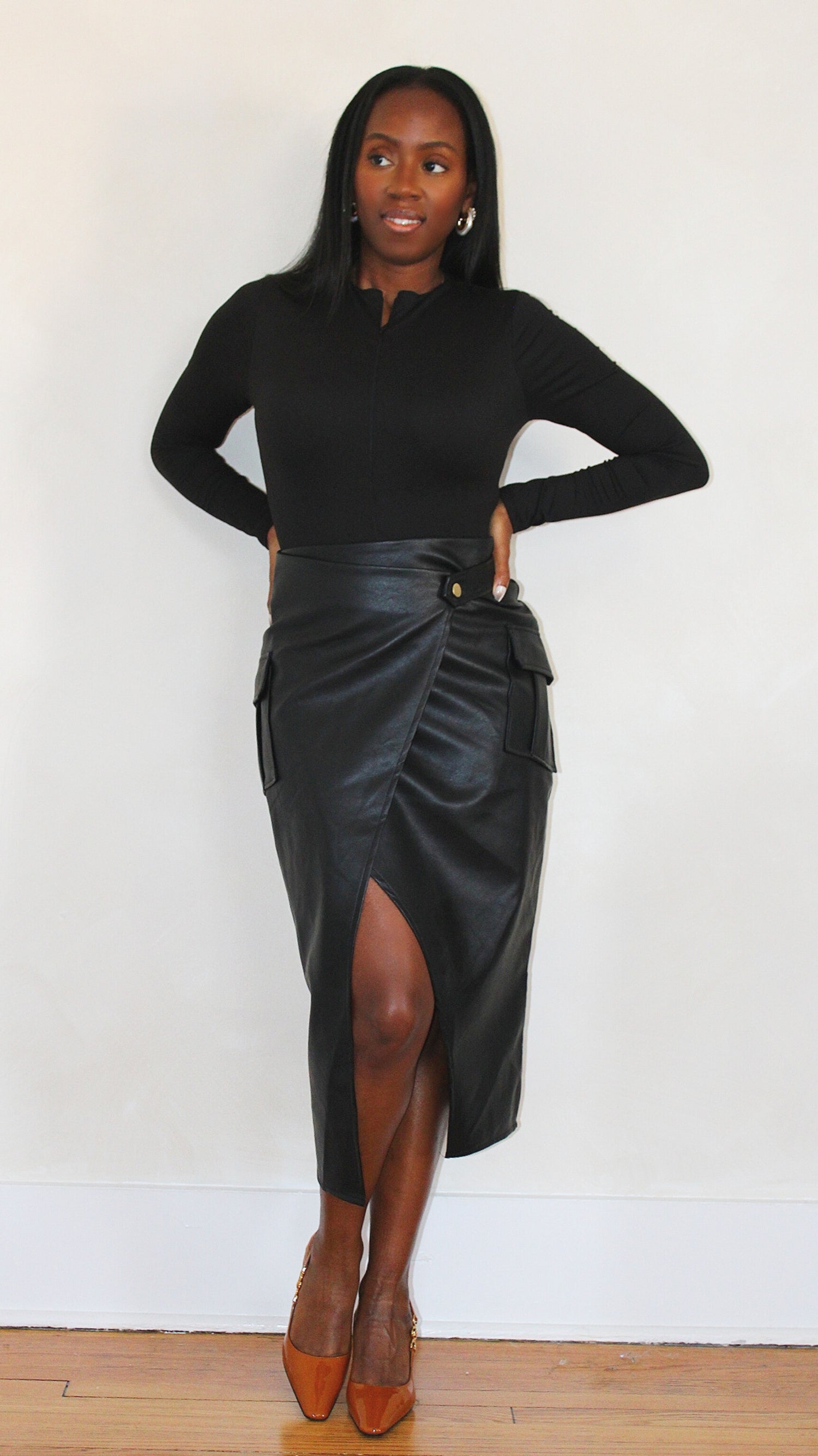 Midi Faux Leather Skirt