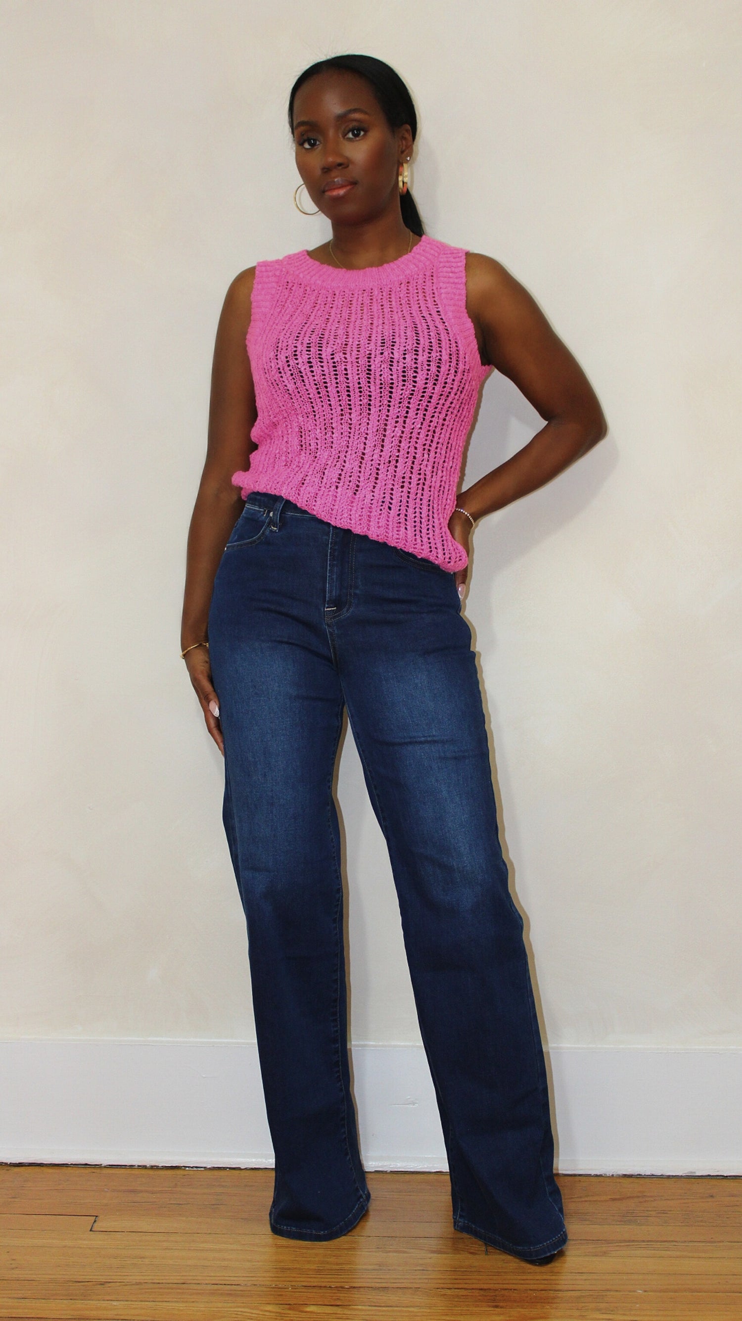 SOLID CROCHET KNIT SLEEVELESS TOP