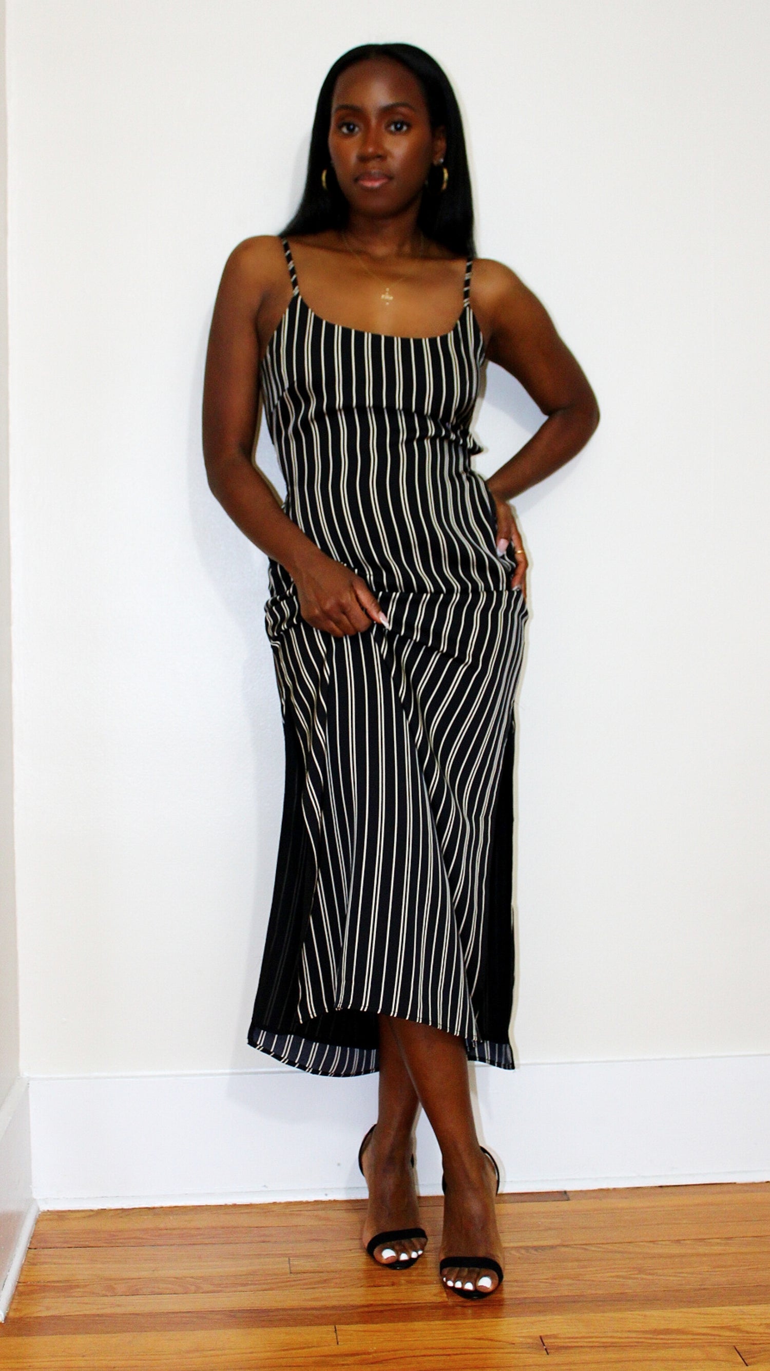 Pinstripe Satin Dress