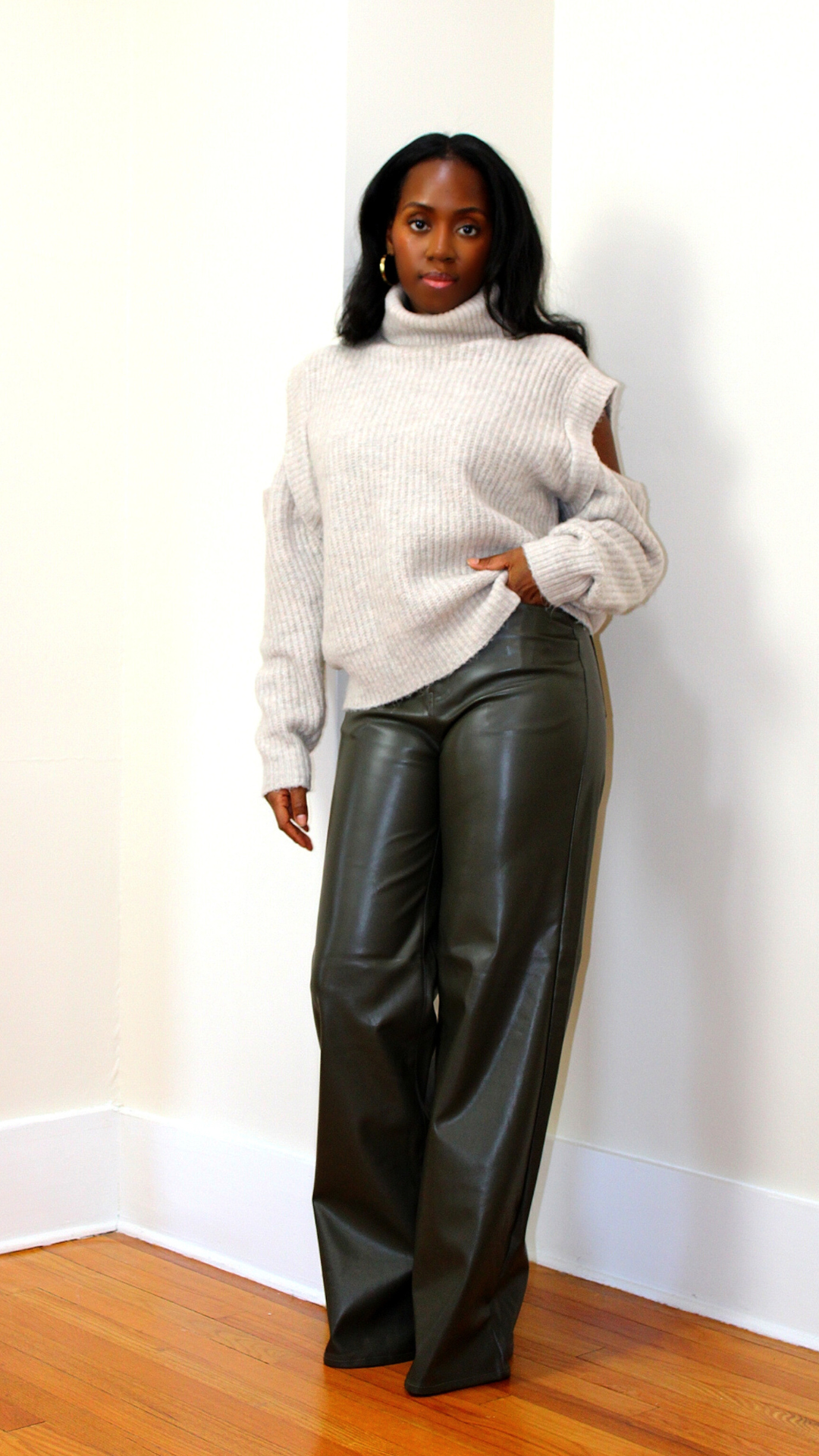 High Waist Leather Pants - OLIVE