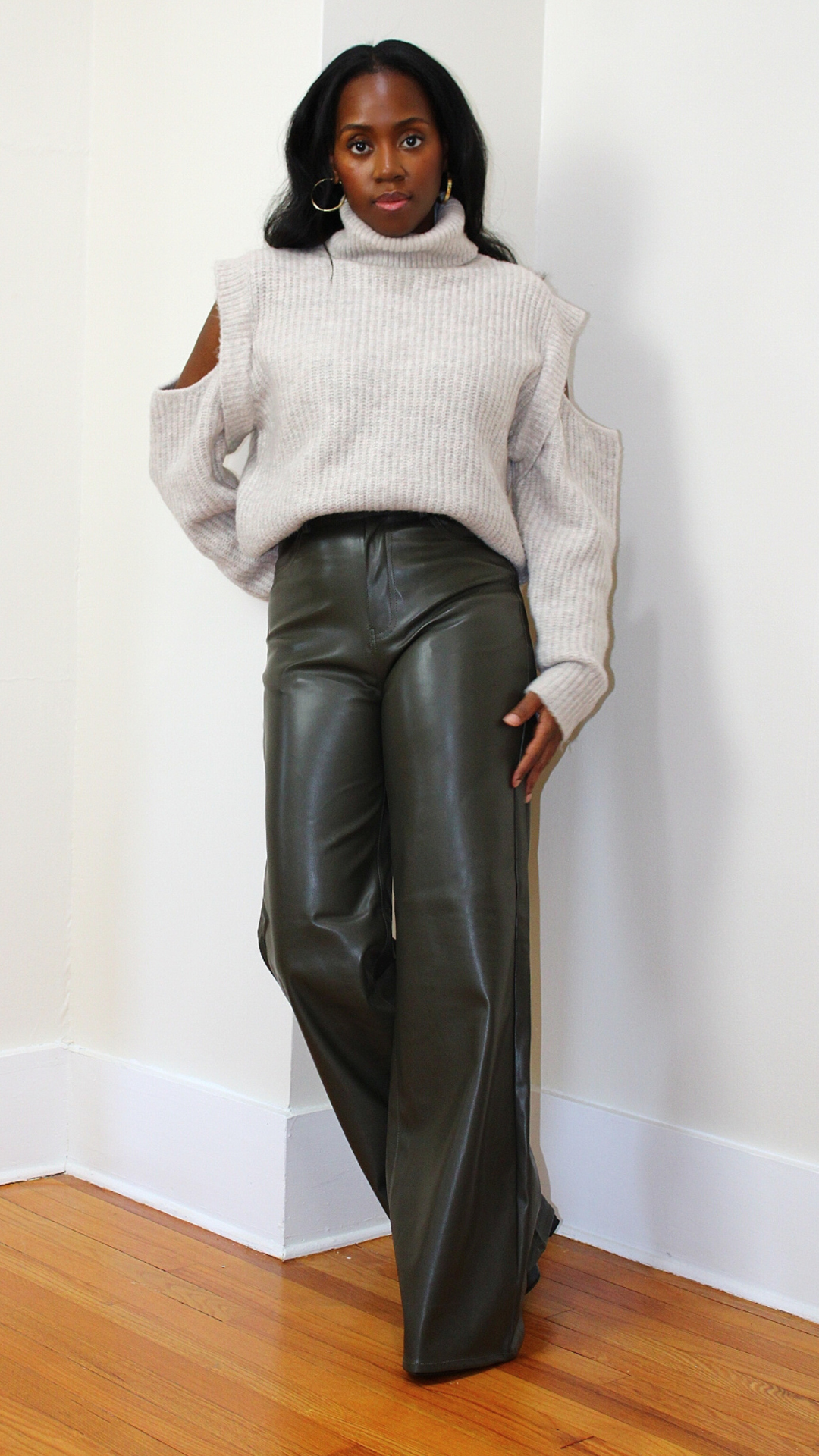 High Waist Leather Pants - OLIVE