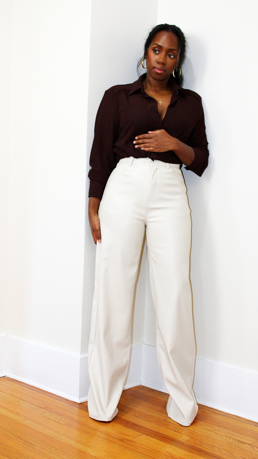 High Waist Leather Pants - CREAM