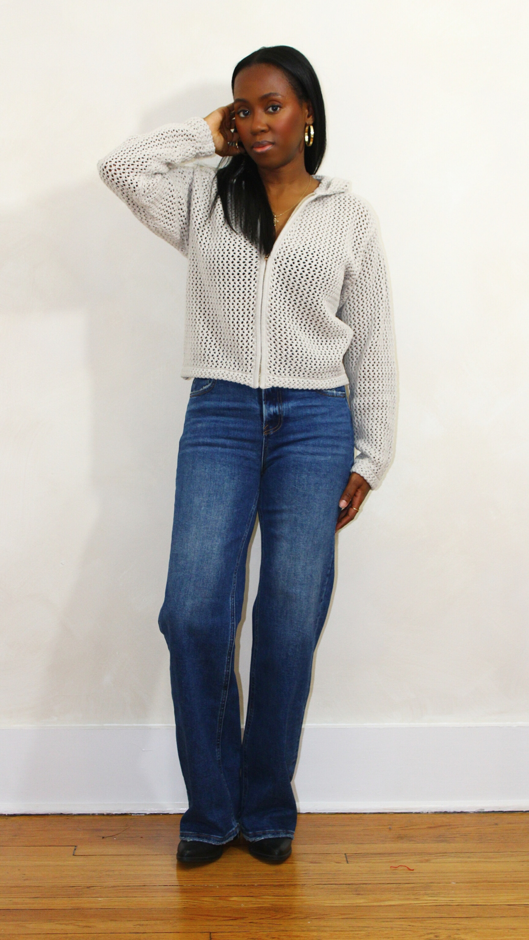 Crotchet Hoodie zipper Top