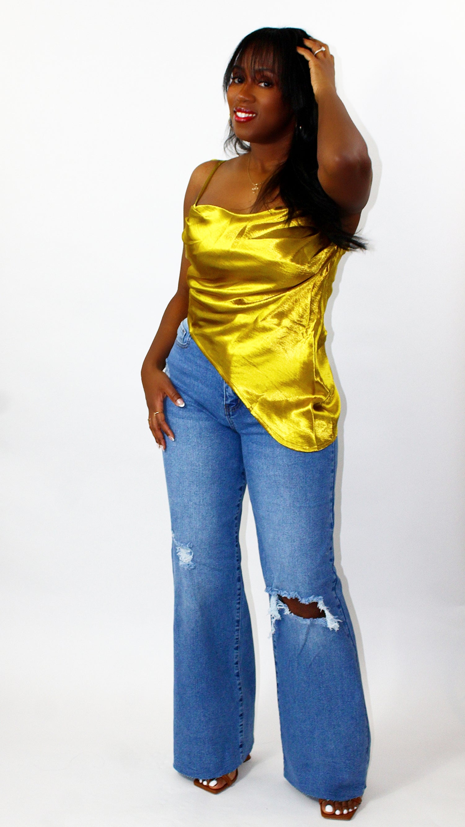Asymmetric Satin Gold Top