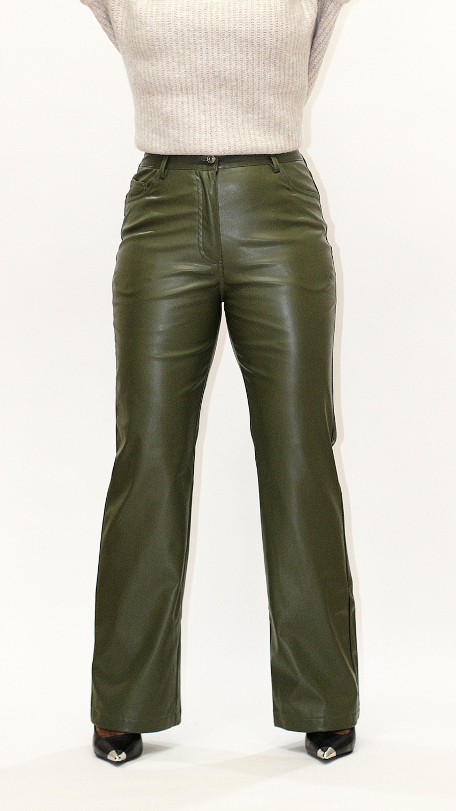 Vegan Leather Pants - Matcha