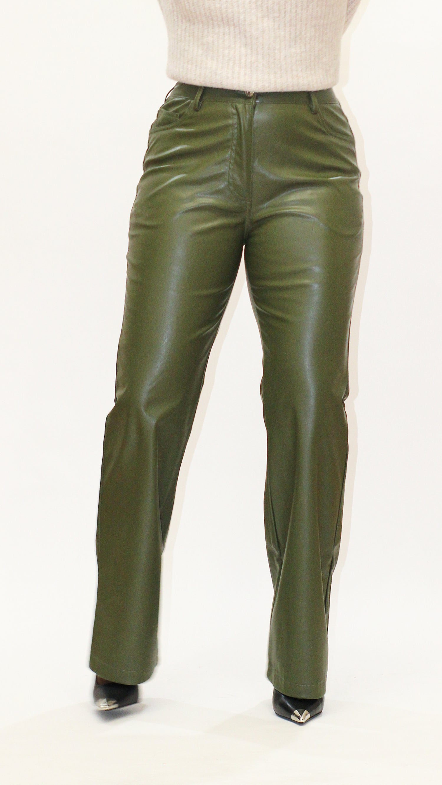 Vegan Leather Pants - Matcha