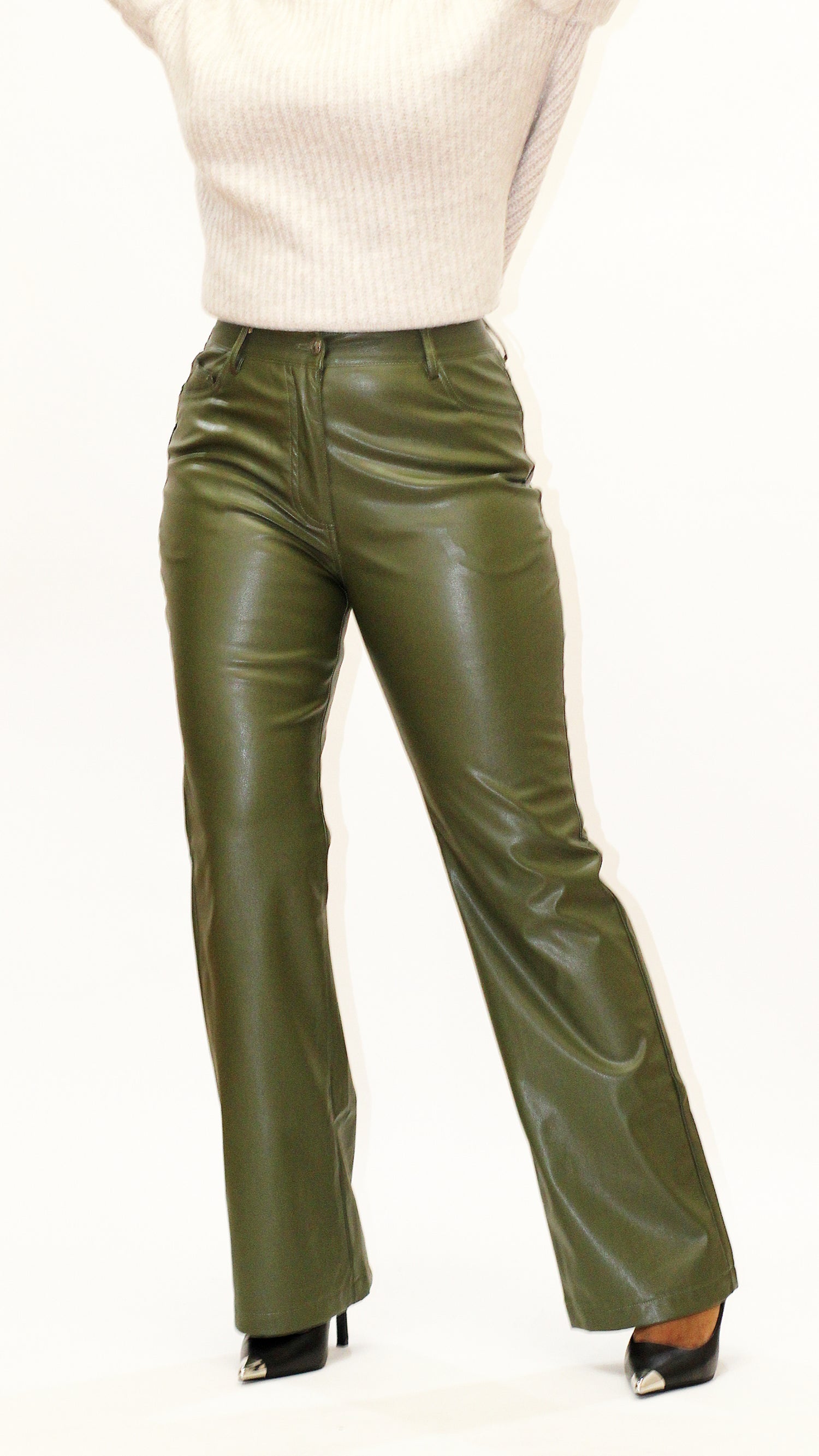 Vegan Leather Pants - Matcha