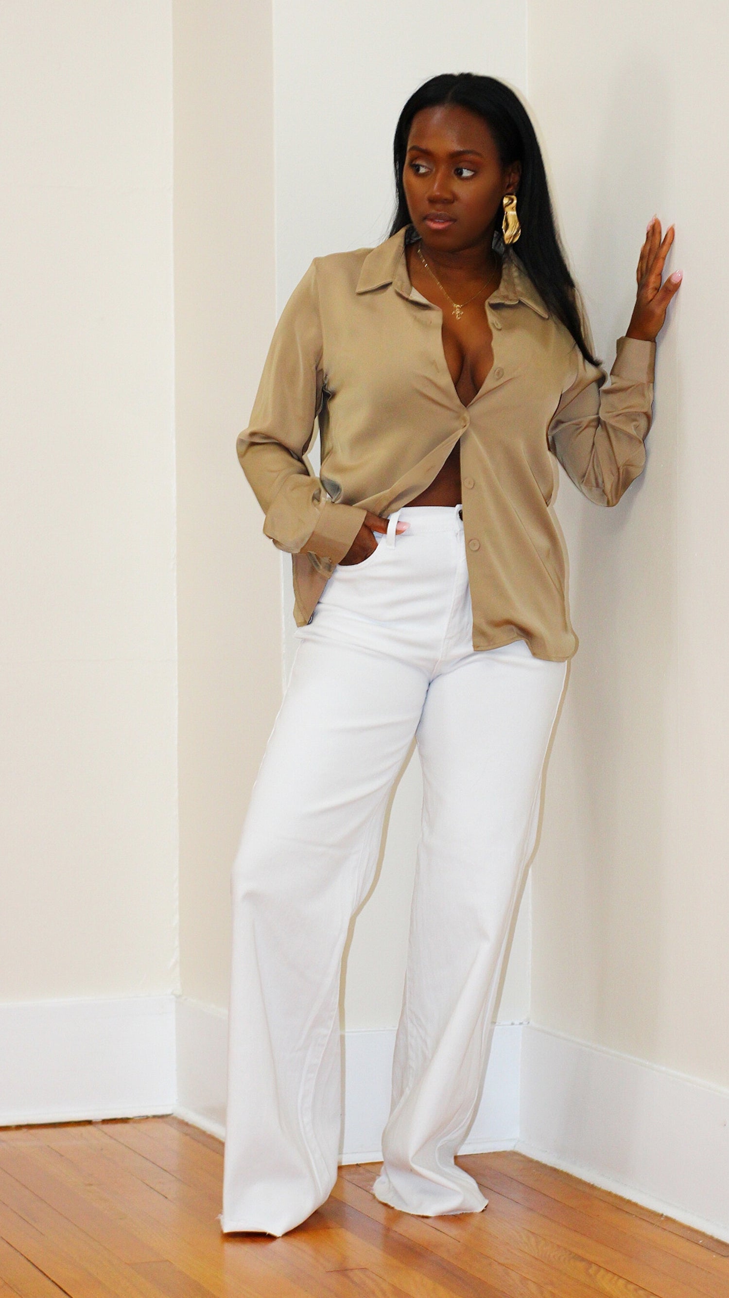 High Waist Wide Leg Denim- White