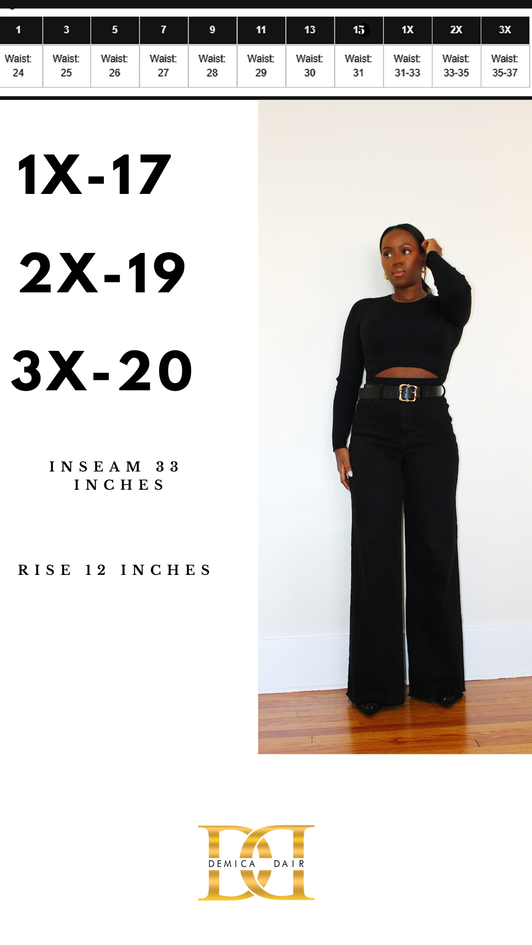 High Waist Wide Leg Denim-  Black