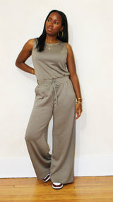 WIDE LEG SCUBA JUMPSUIT WITH DRAWSTRING