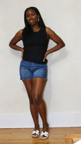 SOLID CROCHET KNIT SLEEVELESS TOP