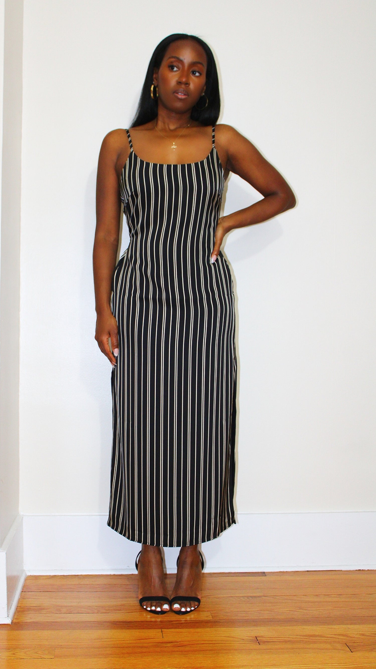 Pinstripe Satin Dress