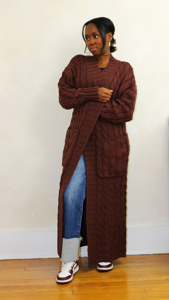 Long Cable Knit Cardigan