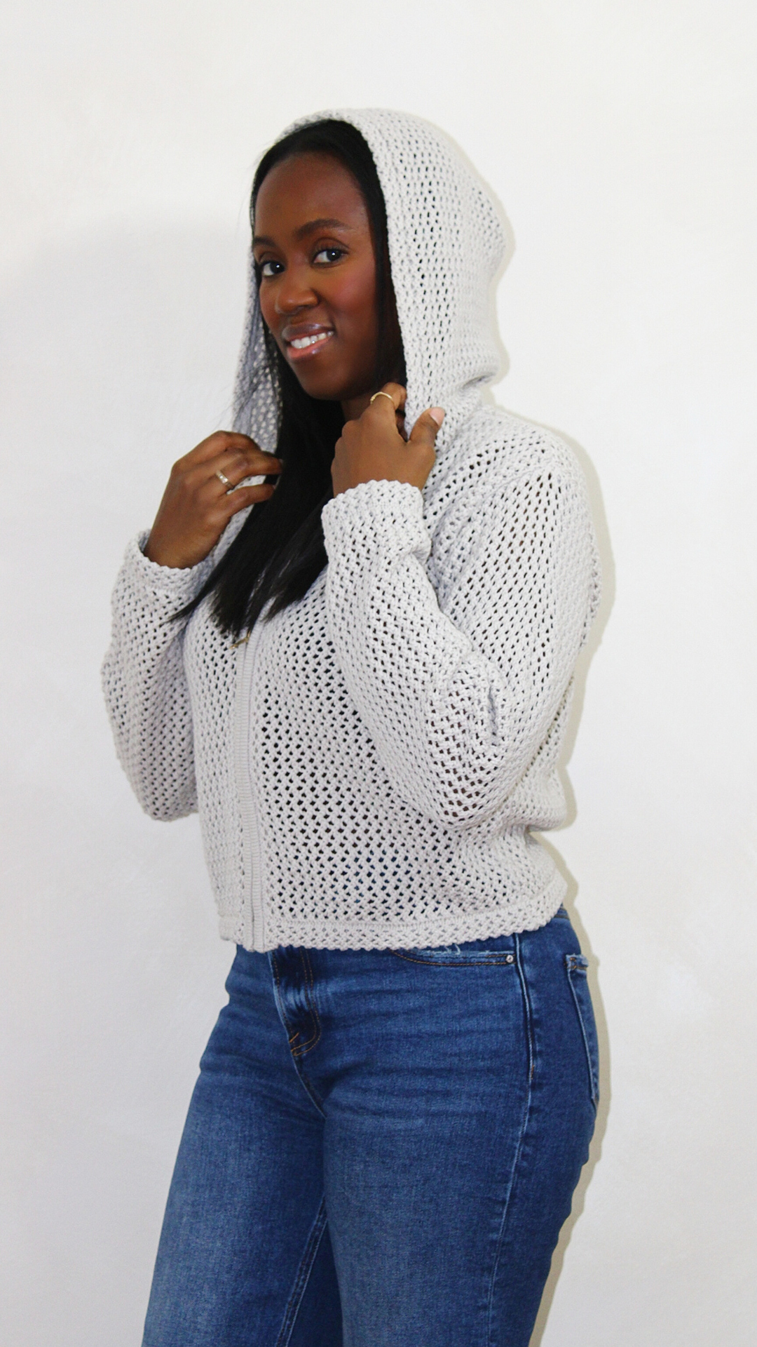 Crotchet Hoodie zipper Top