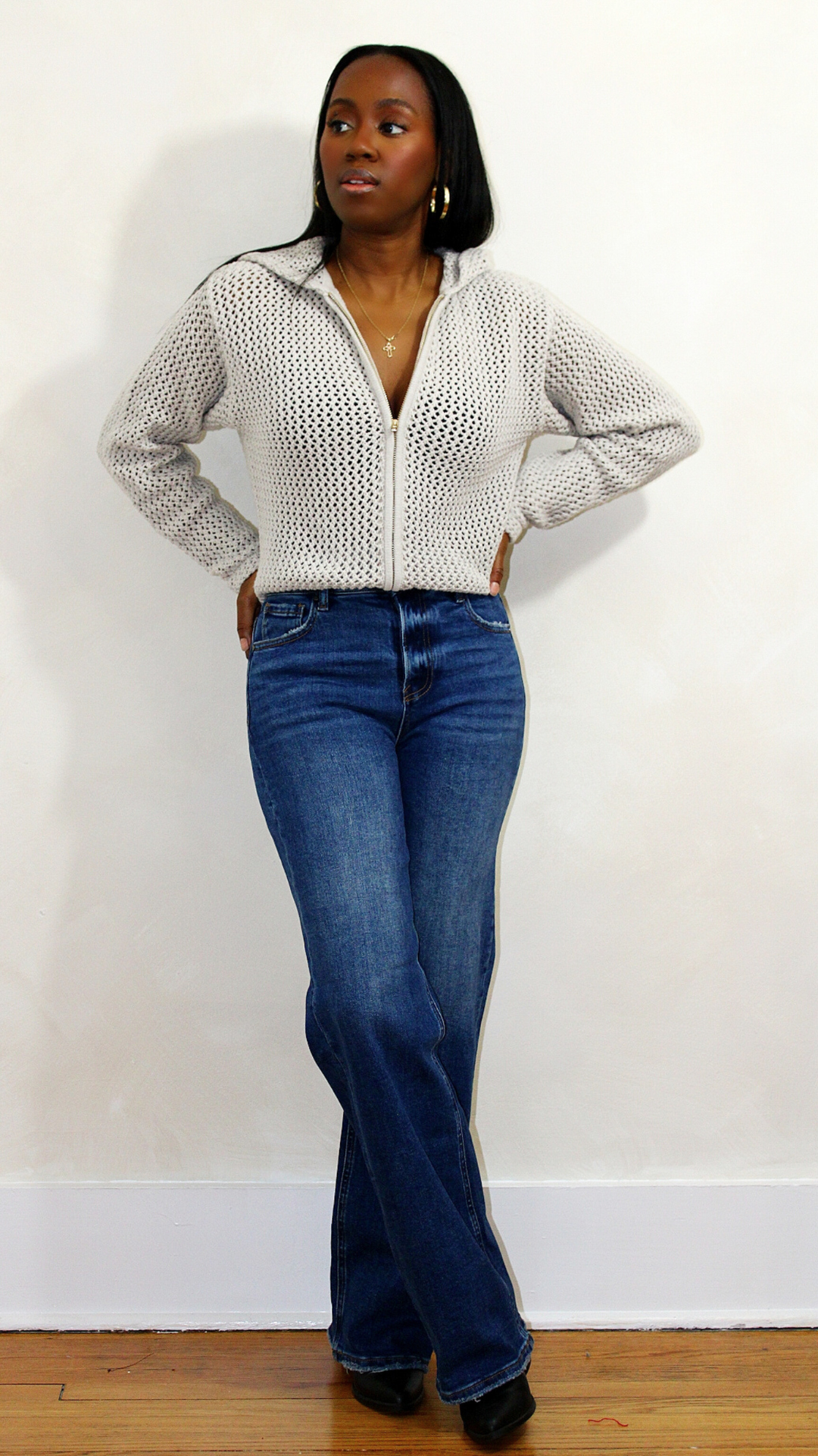 Crotchet Hoodie zipper Top