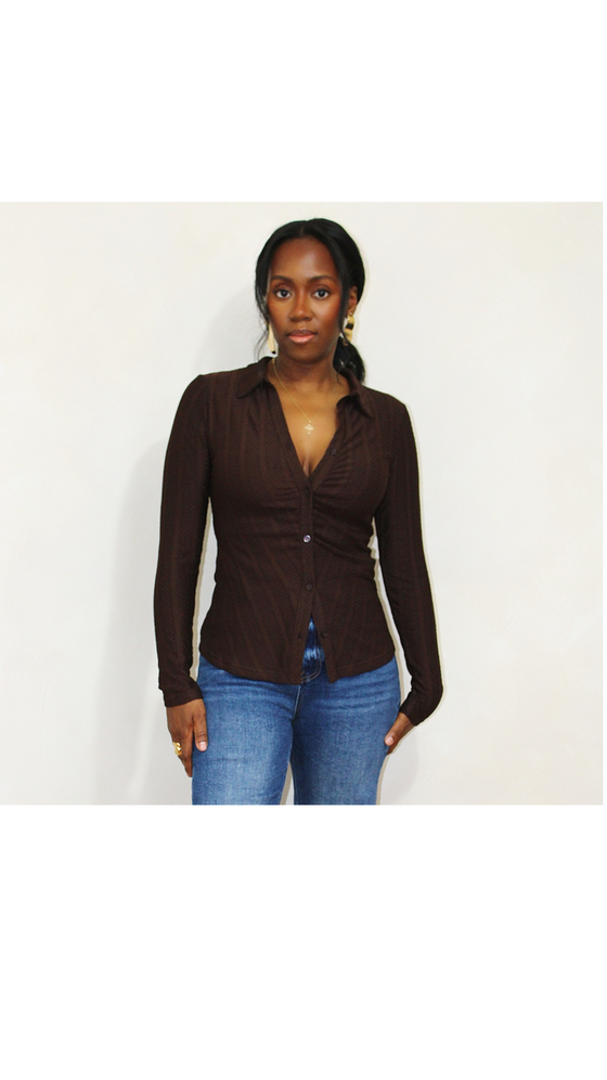 Stripped Button up Shirt - Chocolate