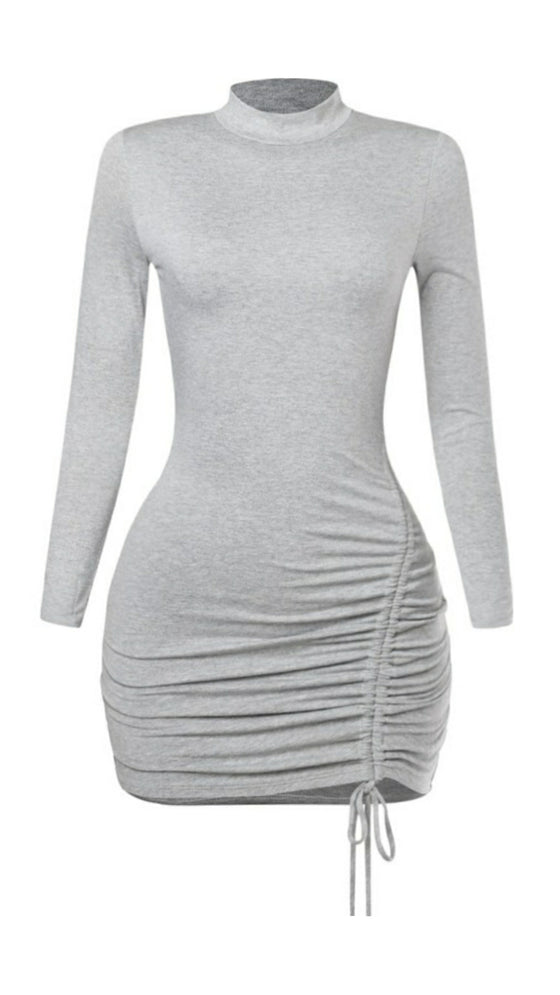 Ruched Side Long Sleeve Mini Dress