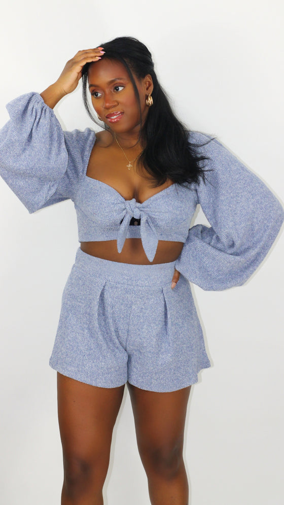 Crop top set with shorts-blue