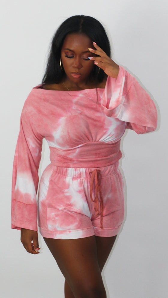 Tie dye 2pc Shorts Set- "Strawberries & Cream"