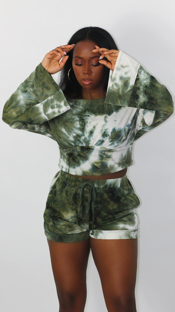Tie dye 2pc Shorts Set- Matcha Green