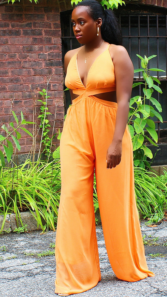 Chiffon Cut Out Jumpsuit-Orange