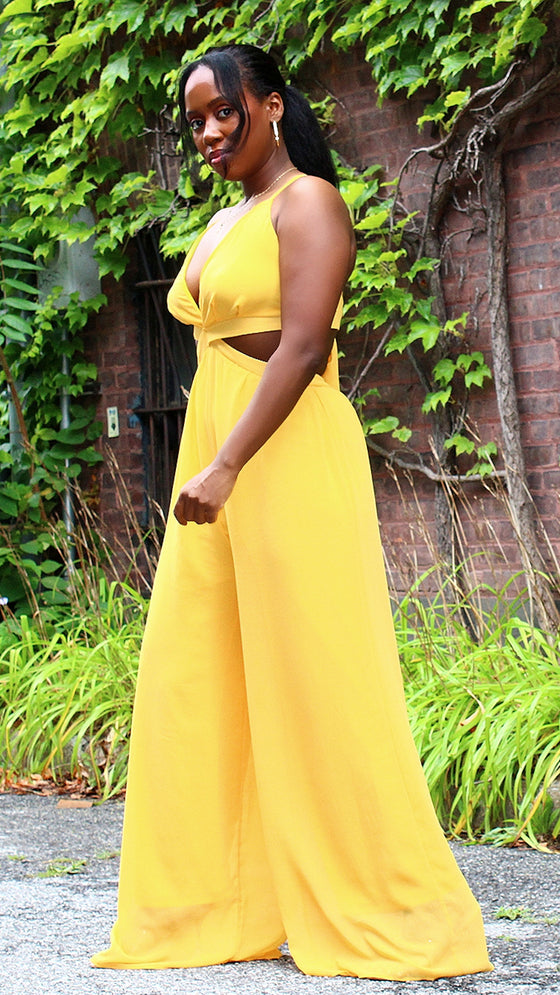 Chiffon Cut Out Jumpsuit Yellow Demica Dair