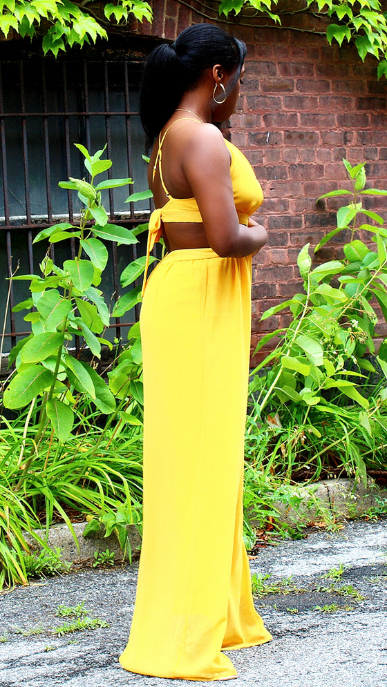 Chiffon Cut Out Jumpsuit-Yellow
