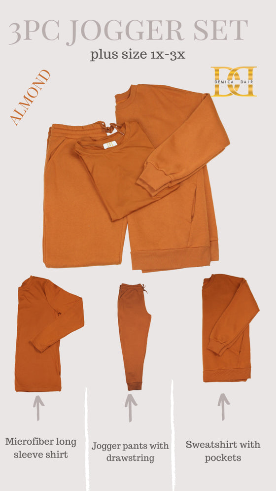 Sweat Suit 3 Piece Set (Plus)-Almond