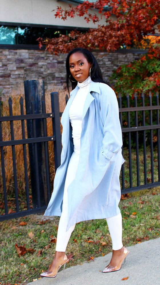 Baby Blue Trench Coat with Belt