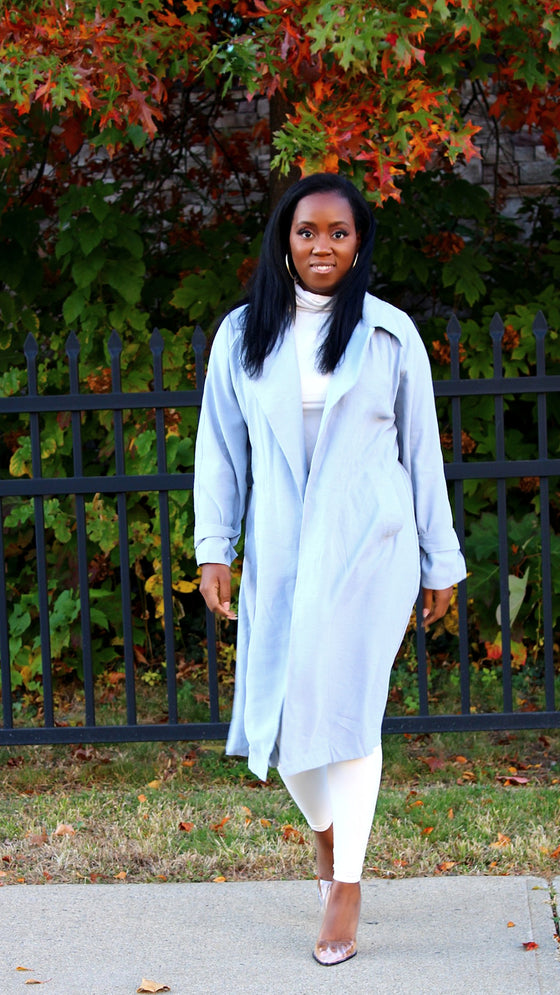 Baby Blue Trench Coat with Belt