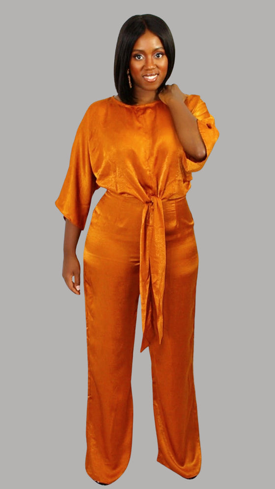 Satin  Jumpsuit- Brown Sugar