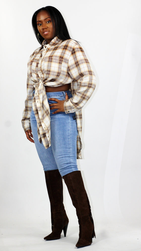 Flannel Lace Up Top