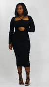 Ribbed Knit Midi Dress - Black