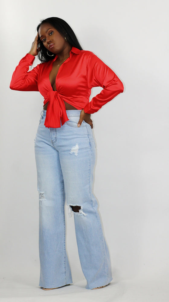 Hoilday Satin Tie Top - Red