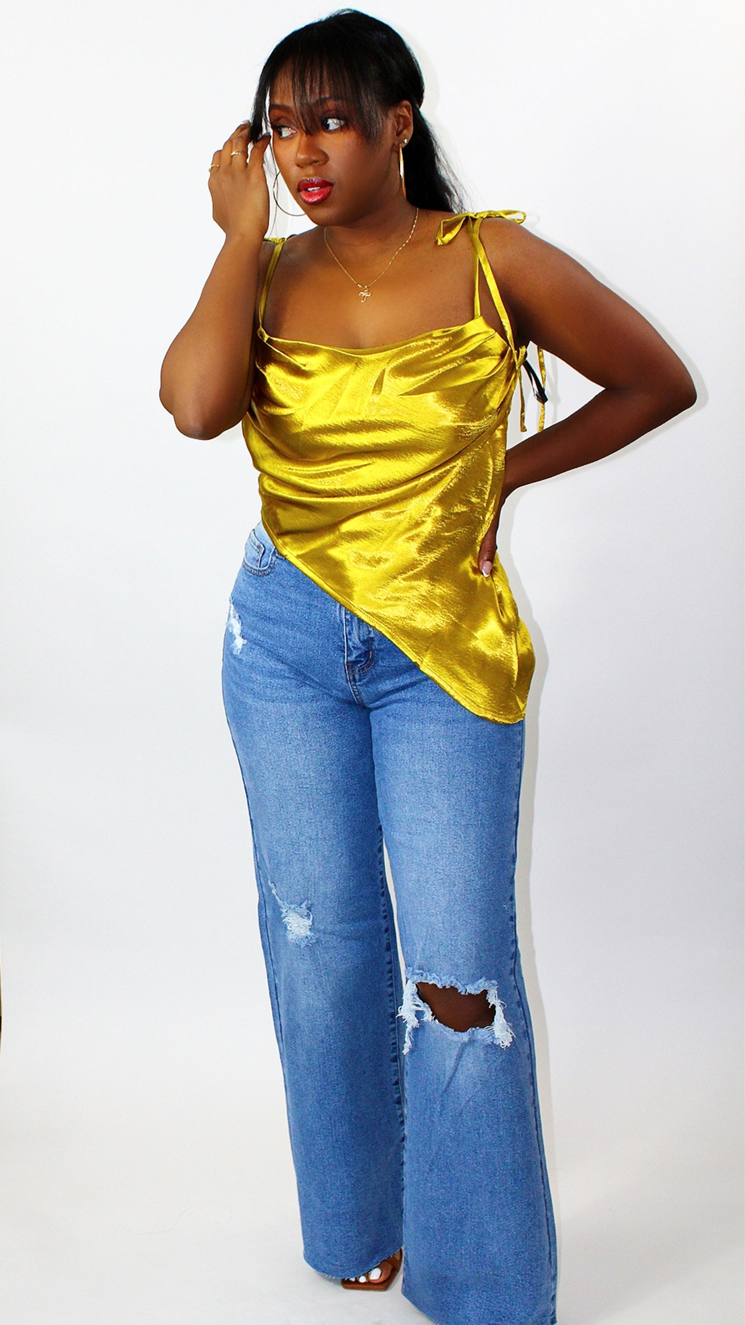 Asymmetric Satin Gold Top