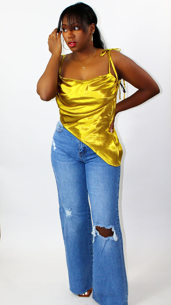 Asymmetric Satin Gold Top