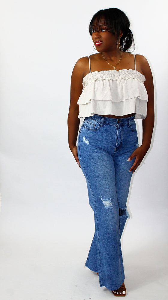 Ruffle Cami Two Piece Set- Ecru