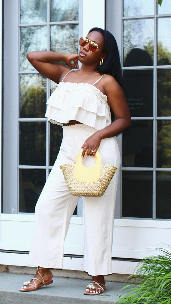 Ruffle Cami Two Piece Set- Ecru