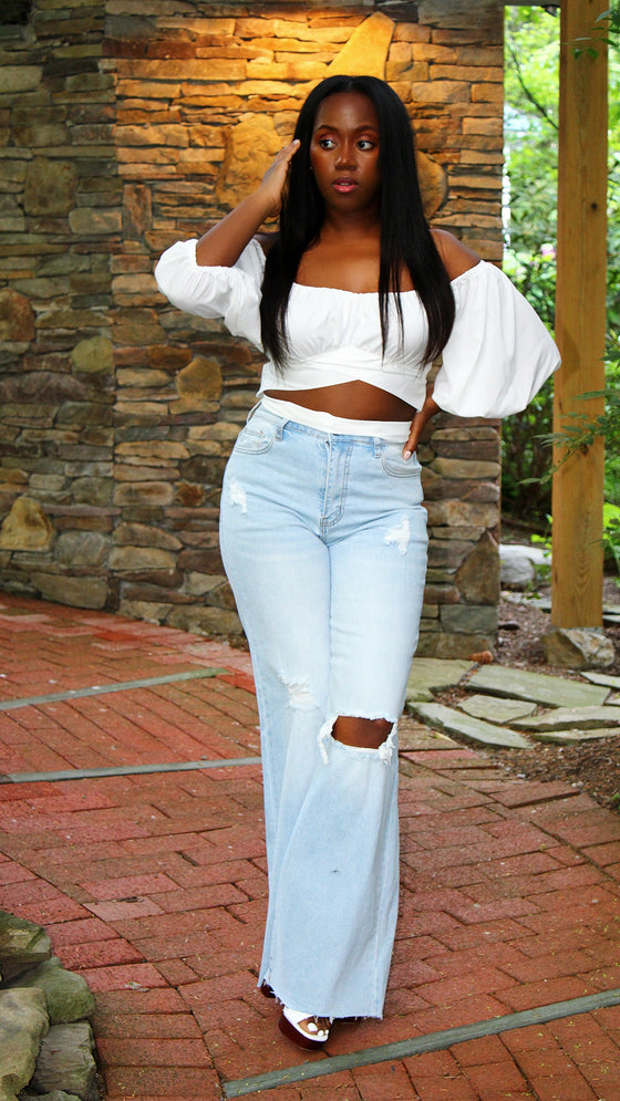 Off Shoulder Tie Top - White