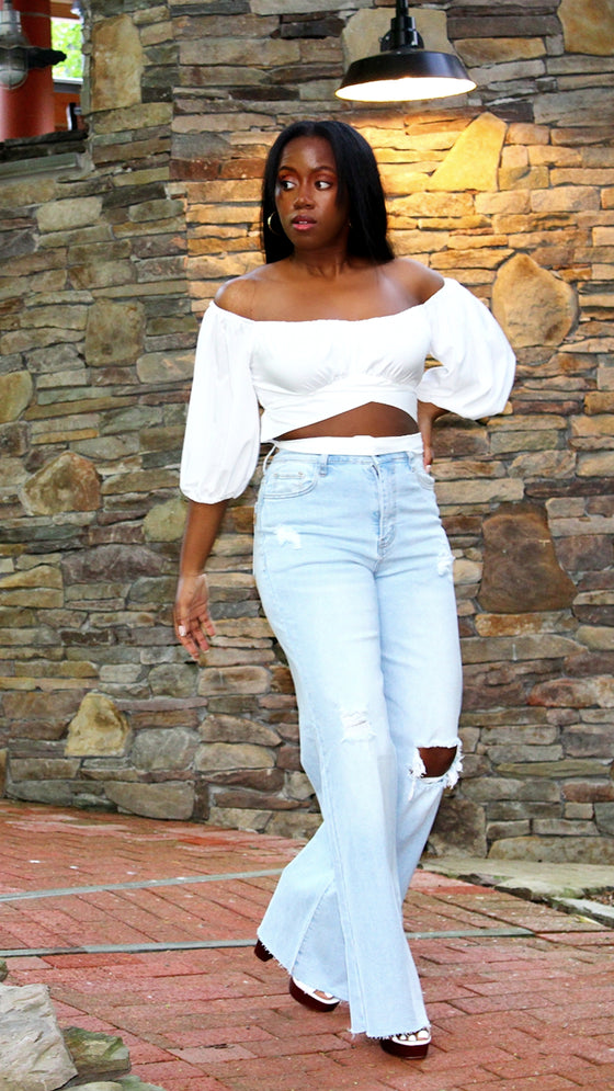 Off Shoulder Tie Top - White