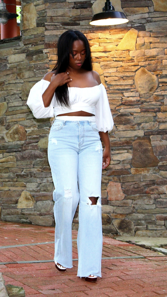 Off Shoulder Tie Top - White