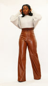 High Waist Leather Pants - Carmel