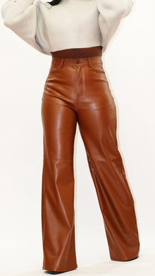  High Waist Leather Pants - Carmel