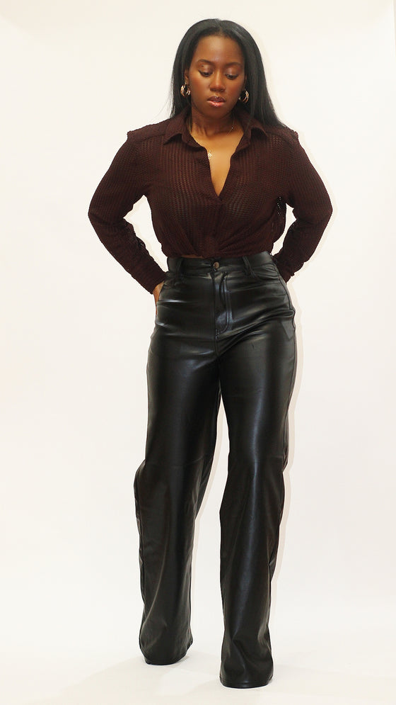 High Waist Leather Pants - Black