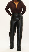 High Waist Leather Pants - Black