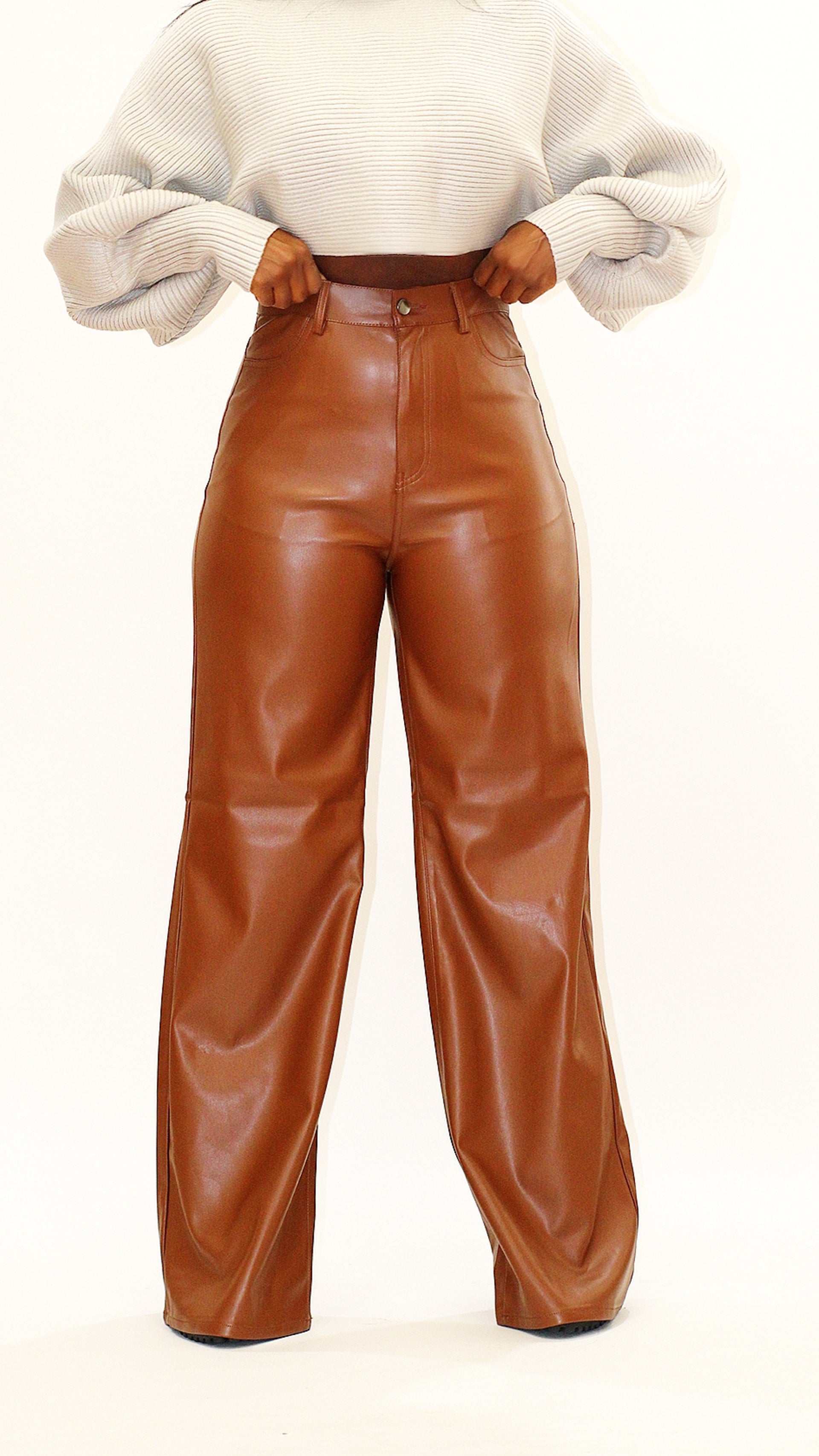 High Waist Leather Pants - Carmel – Demica Dair