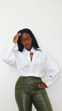  White Button Up Crop Shirt